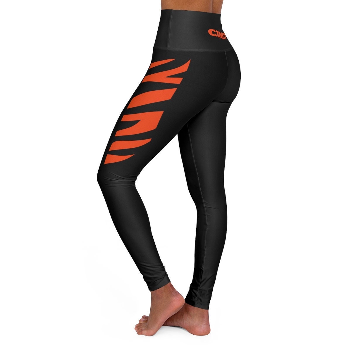 Yoga Leggings Cincinnati Football - Black with Orange stripes