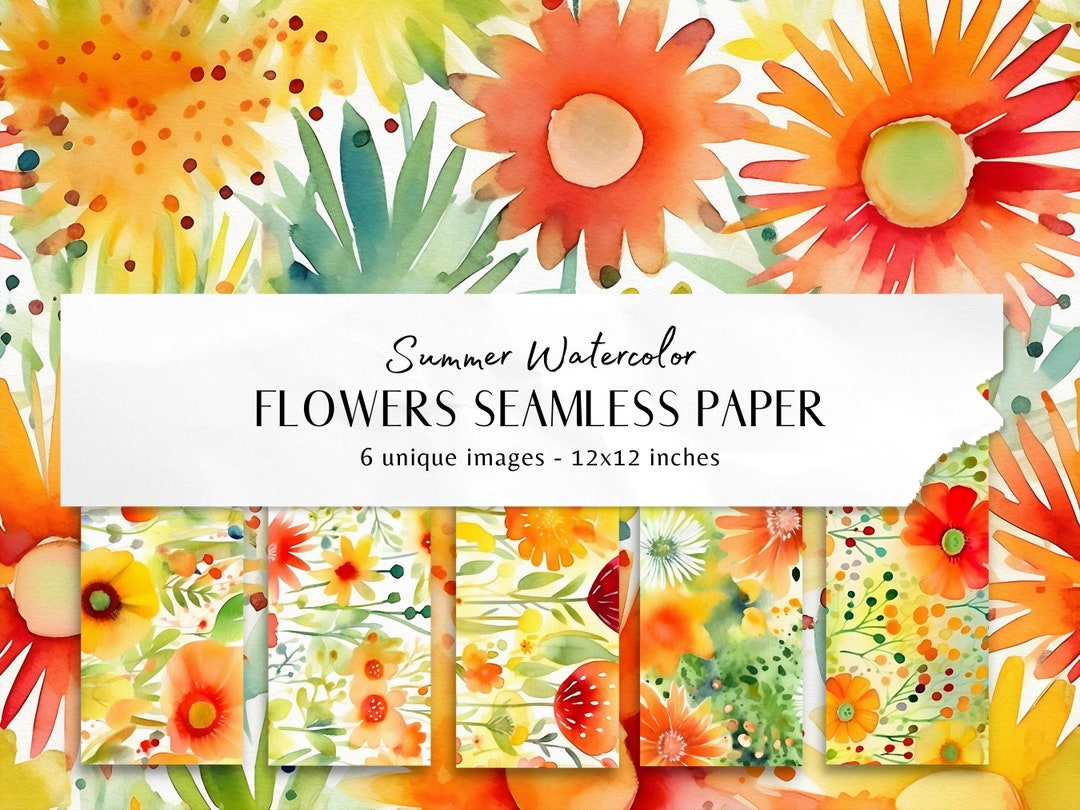 6 Summer Flowers Watercolor Digital Paper - Seamless Floral Patterns ...