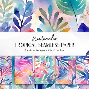 Tropical leaves and stems Watercolor seamless digital paper. Exotic plants. Tropical jungle wallpaper. Summer Background, Summer Design