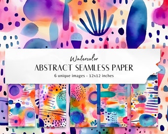 6 Vibrant Abstract Watercolor Seamless Digital Paper - Watercolor Patterns - Summer Background - Commercial - Colorful Digital Background