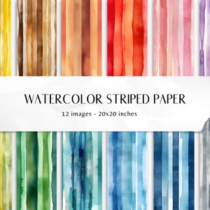 Watercolor Stripes Texture 12 Digital Paper High-Resolution 20x20 inches, 300 dpi, Watercolour Rainbow, Striped, Unique, Instant Download