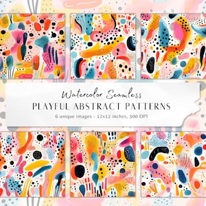 Abstract Watercolor Seamless Digital Paper - 6 Artistic Vibrant Patterns - Playful Background - Commercial - Colorful - Instant Download