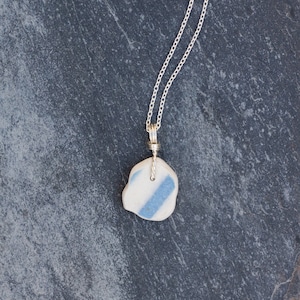 Dorset Sea Pottery & Stirling Silver Necklace, Eco Upcycled Blue Charmouth Sea Pottery Pendant