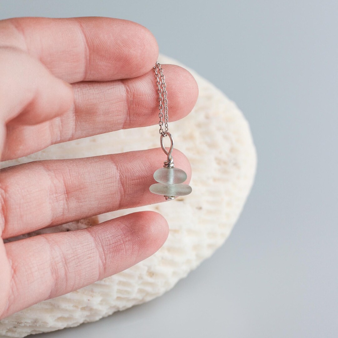 Silver Rings Devon Seafoam Devon Sea Glass Sterling Silver Necklace, Stacked Pendant - Etsy