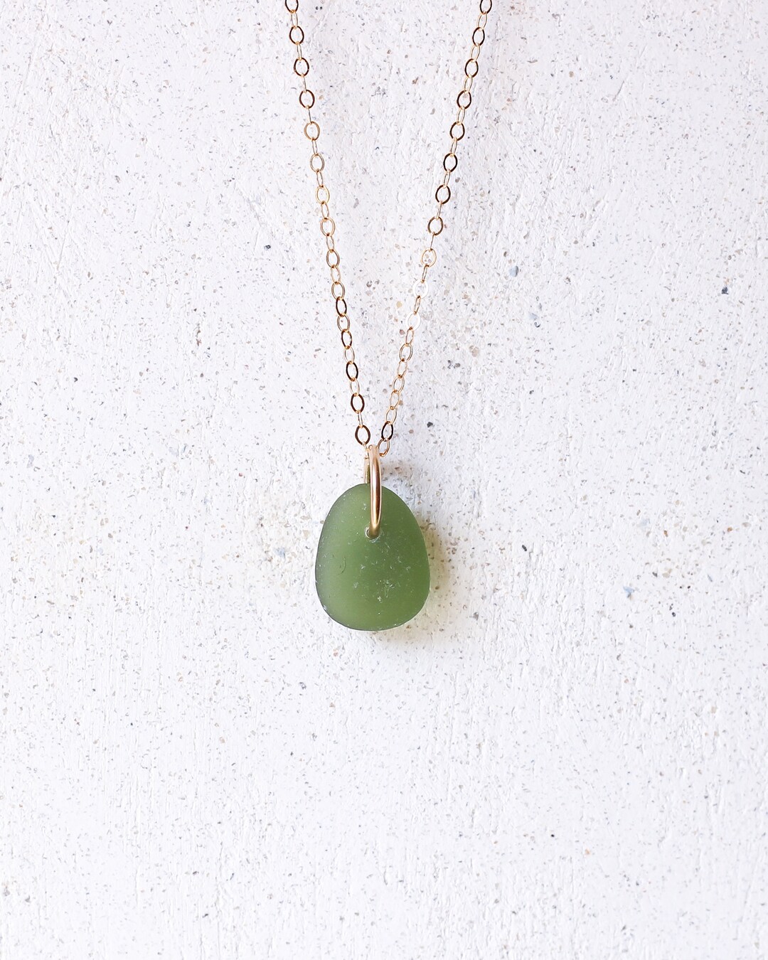 Olive Green Devon Sea Glass & 14k Gold Filled Necklace - Etsy