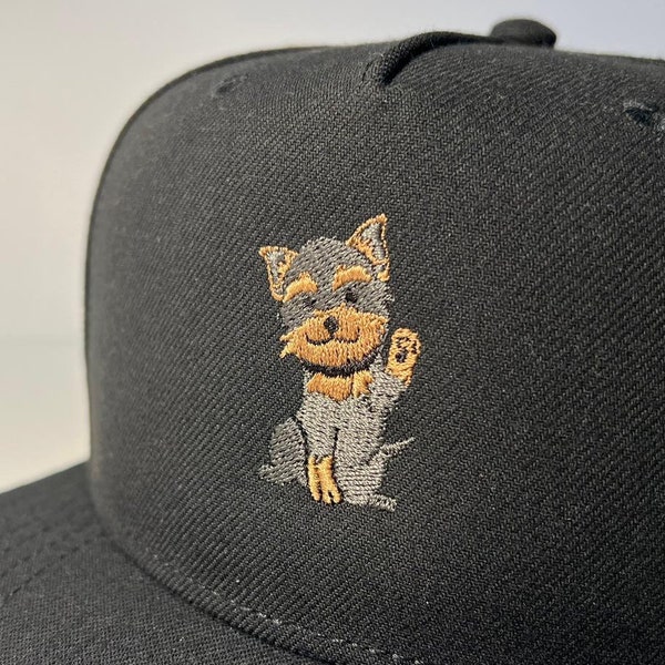 Yorkie Welpe Hut mit Namen Trucker Baseballmütze Papas Hut individuell handgemachte Stickerei. Yorkshire Terrier
