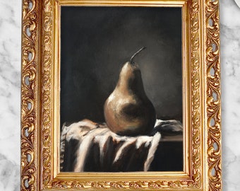 Pear Art - Still Life Oil Painting Giclée - Dark Background Fruit Art Print - Kitchen Fruit Painting Print- Unframed Fine Art Print - Fruit