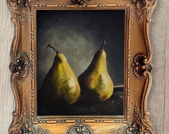 Pear Art, Moody Oil Painting Print, Oil Paint Still Life Print, Fruit Painting Giclée, Unframed Fine Art Print