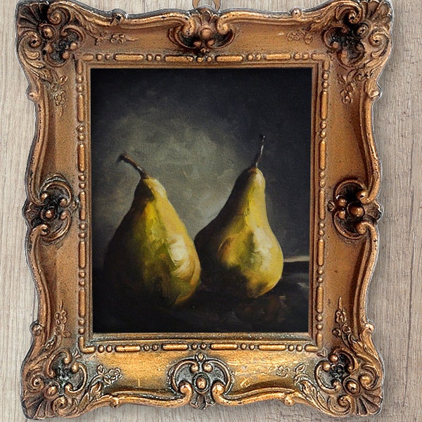 Pear Art, Moody Oil Painting Print, Oil Paint Still Life Print, Fruit Painting Giclée, Unframed Fine Art Print