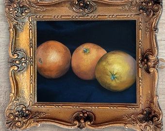 Oranges Still Life Oil Painting Print – Moody Kitchen Wall Art, Signed Giclée