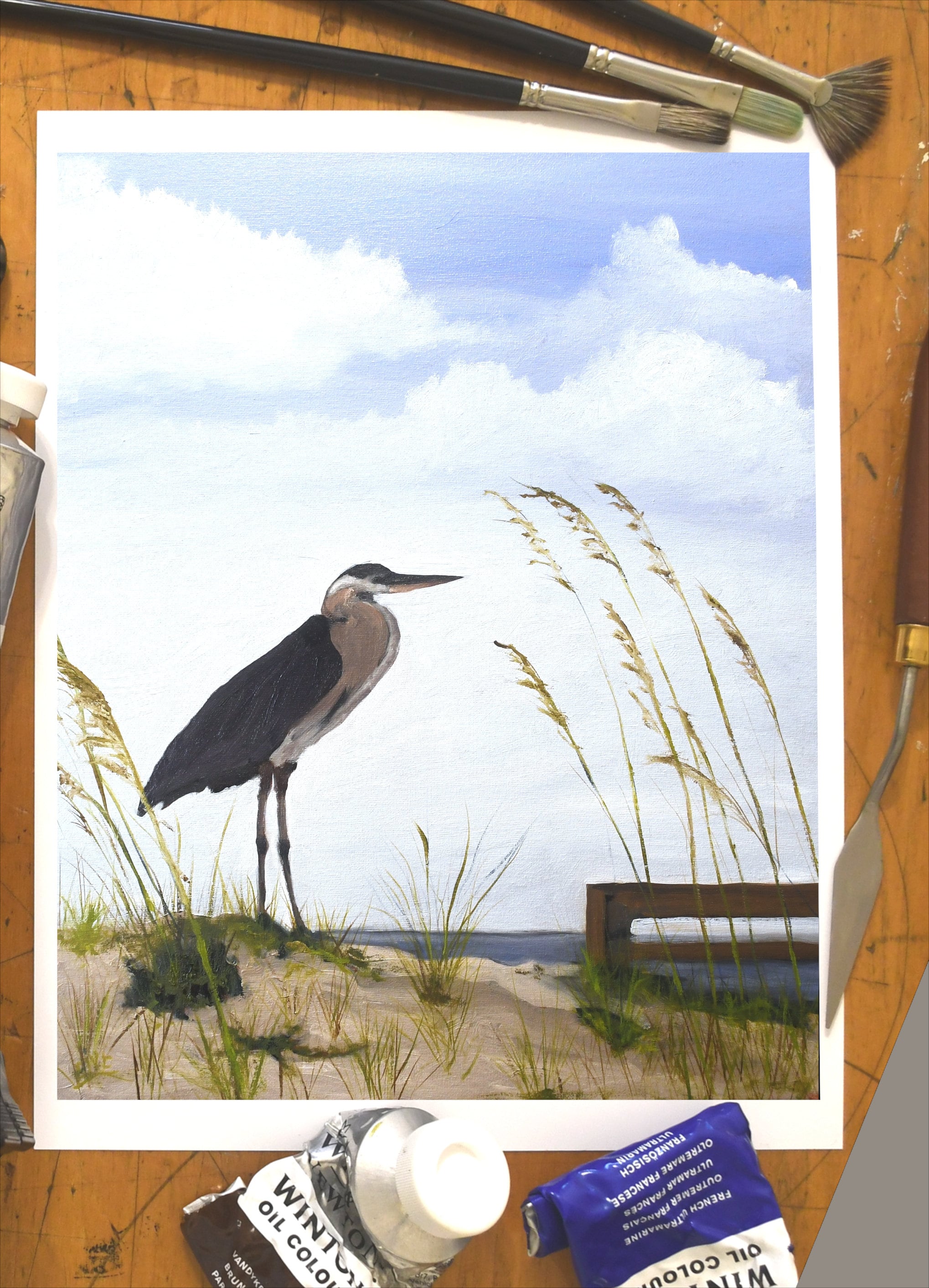 Heron #3 - Original Coastal Bird Oil Painting Art Print Unframed ...
