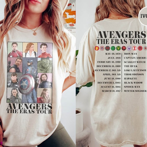 Two sided Avengers The Eras Tour Comfort Colors Shirt, Avengers Era Tour, Avenger Family Shirt, Spiderman Thor Loki Hulk, Superhero Shirts