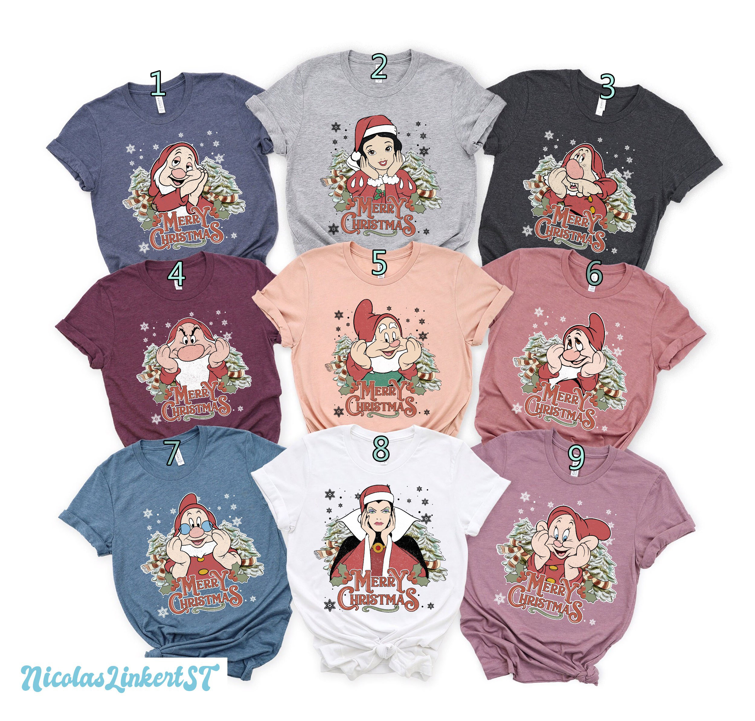 Discover Vintage Seven Dwarfs Christmas Shirt, Evil Queen Shirt Snow White Christmas