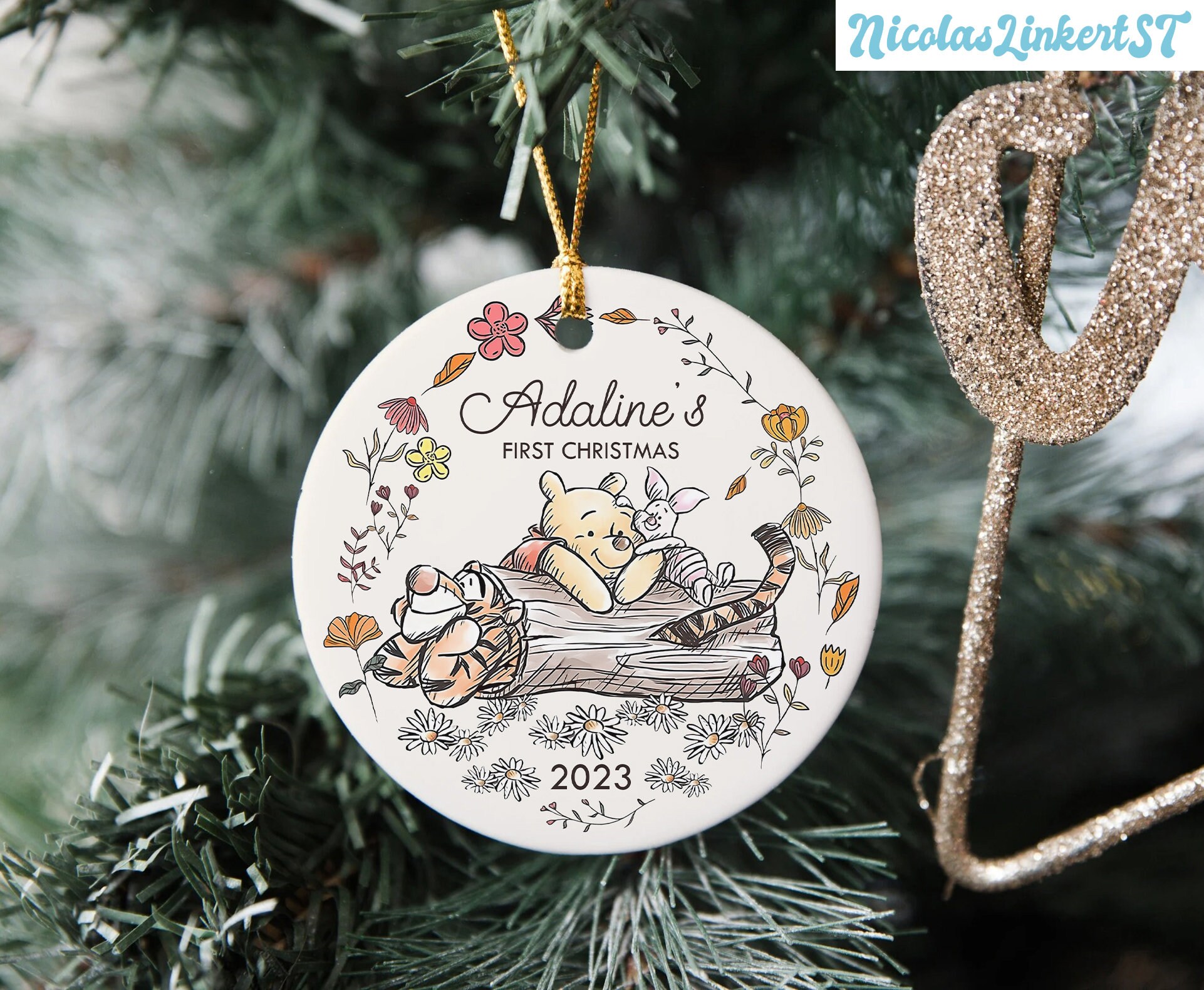 Personalized Winnie the Pooh Ornament, Baby First Christmas Ornament