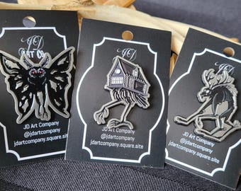 Cryptid Soft Enamel Pins - Horror Pins - Wendigo - Mothman - Baba Yaga