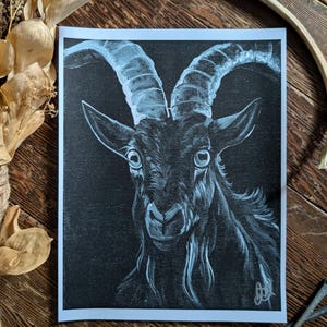 Black Goat Print - Black Phillip - Goth Wall Art - Witchy Animal Print - Original Acrylic Painting