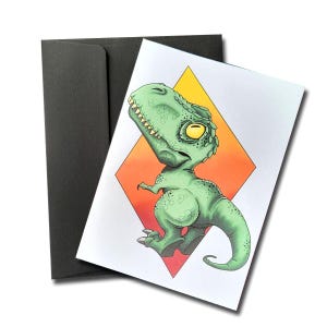 Blank Greeting Card - T-Rex - Mini Art Print - Cute Card - Dinosaur Art - Dinosaur Card - Tyrannosaurus Rex - Baby Dino - Birthday Card
