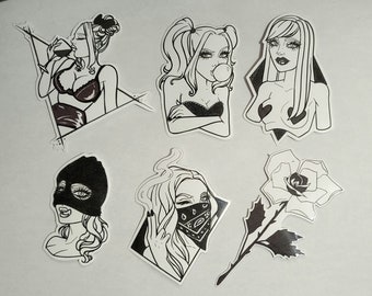 Pinup Stickers - Vinyl Stickers - Black and White - Romantic - Waterproof Stickers - Laptop Stickers - Water Bottle Stickers - Rose