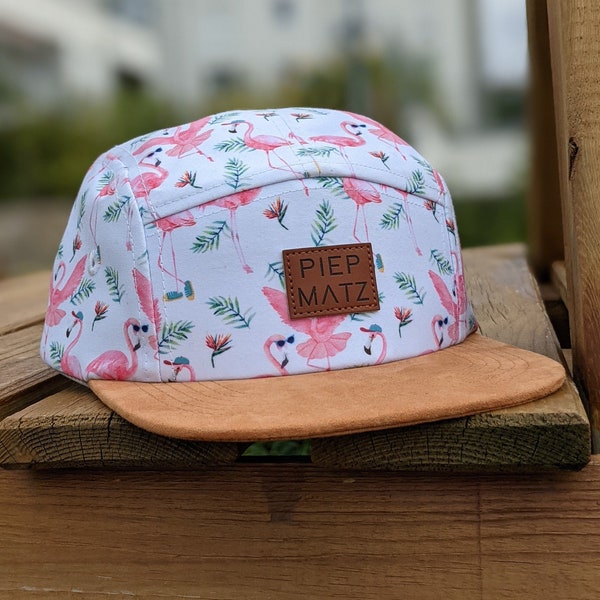 PIEPMATZ Kinder 5-Panel Cap / Snapback mit Flamingos und Wildleder Schirm