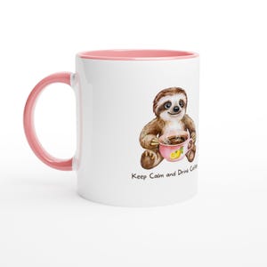 Sloth Coffee Mug - Cute Ceramic Cup with Colored Rim & Handle - Perfect Gift for Sloth Lovers