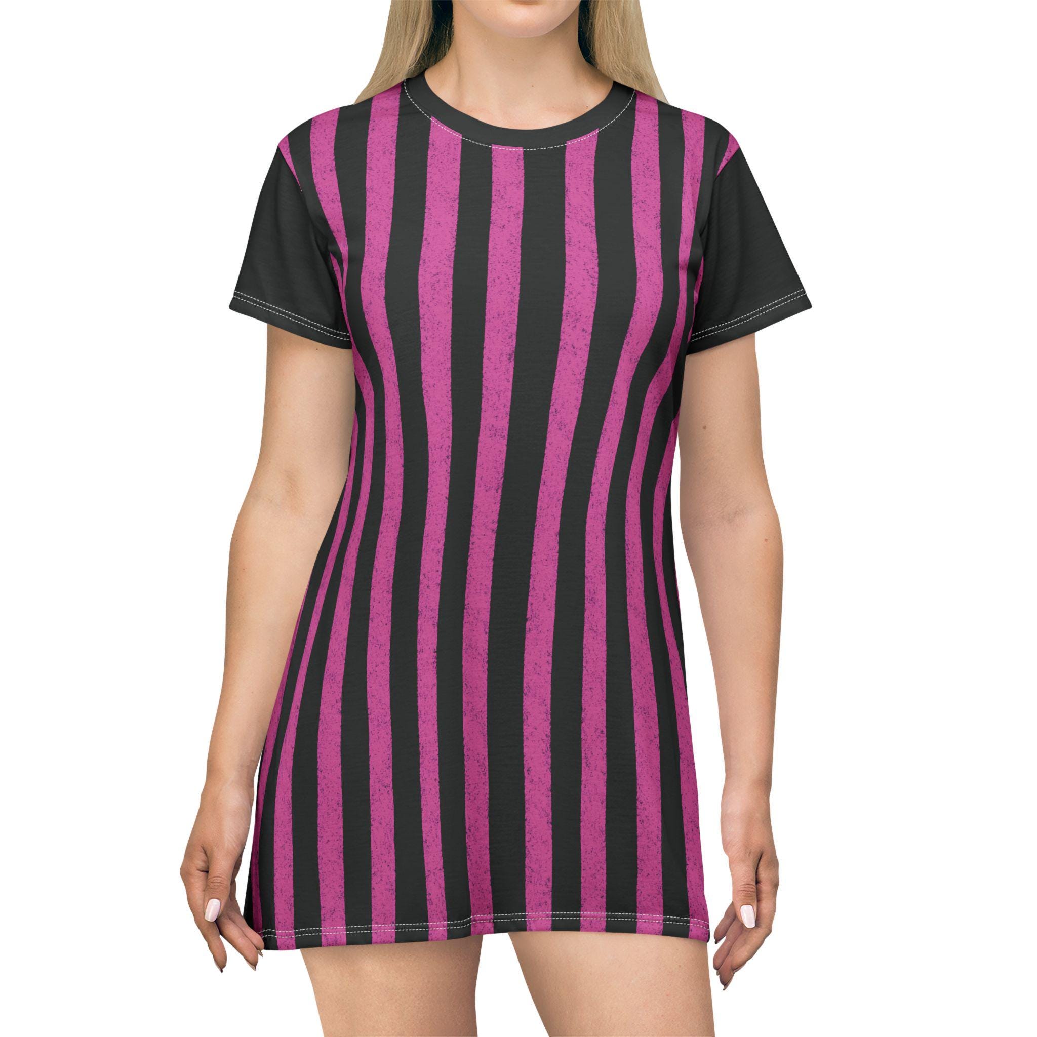 Stylish Black and pink striped t-shirt dress