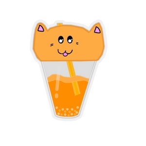 Orange kitty boba tea cup kiss-cut stickers