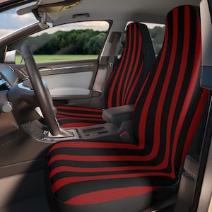 Black and red  striped car front seat covers