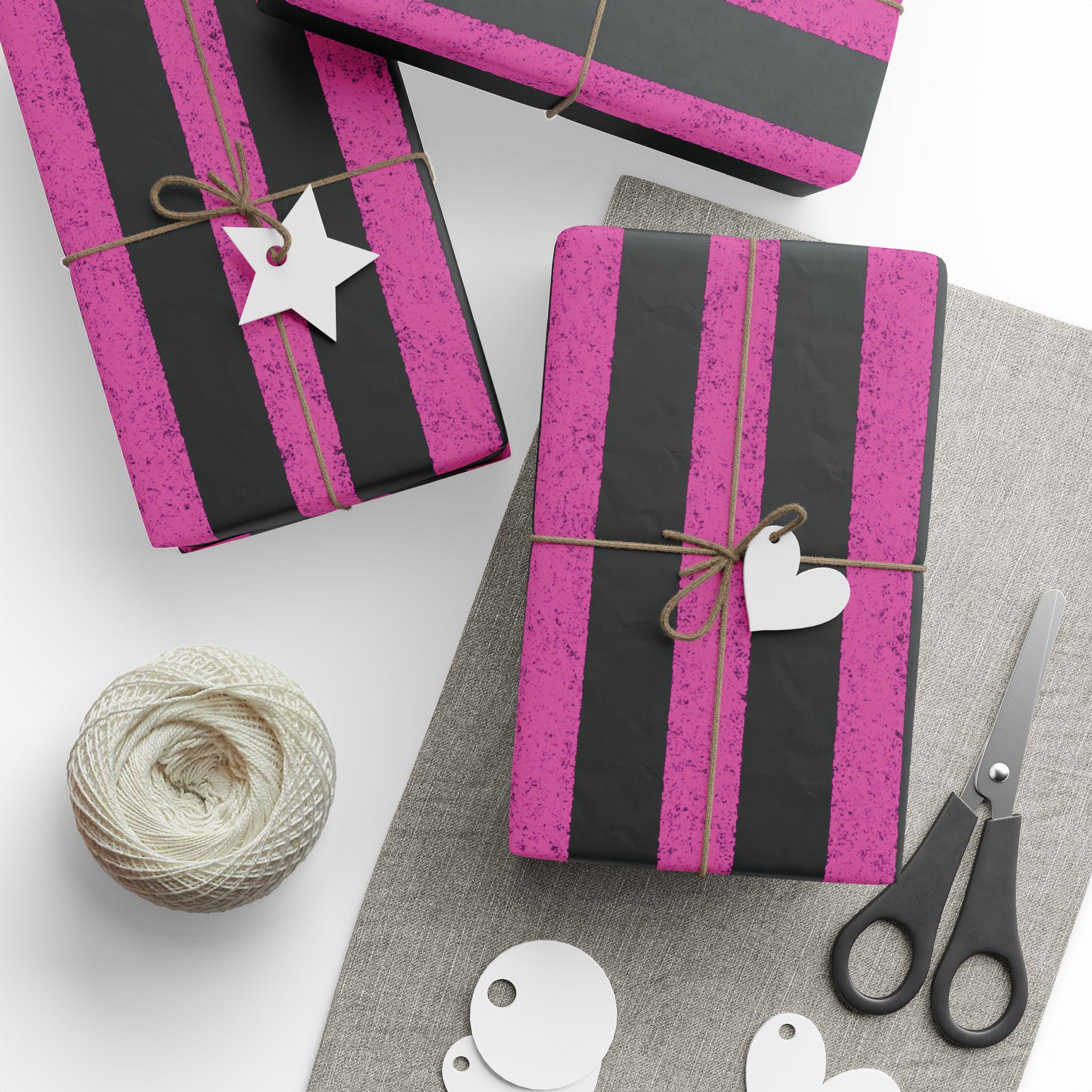 Black and pink striped gift wrapping papers