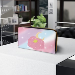 Cartera de piel sintética con cremallera para mujer con diseño de estrella dormilona kawaii