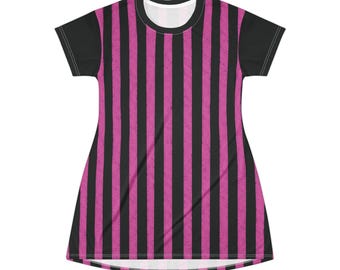 Stylish Black and pink striped t-shirt dress Stylish Black and pink striped t-shirt dress
