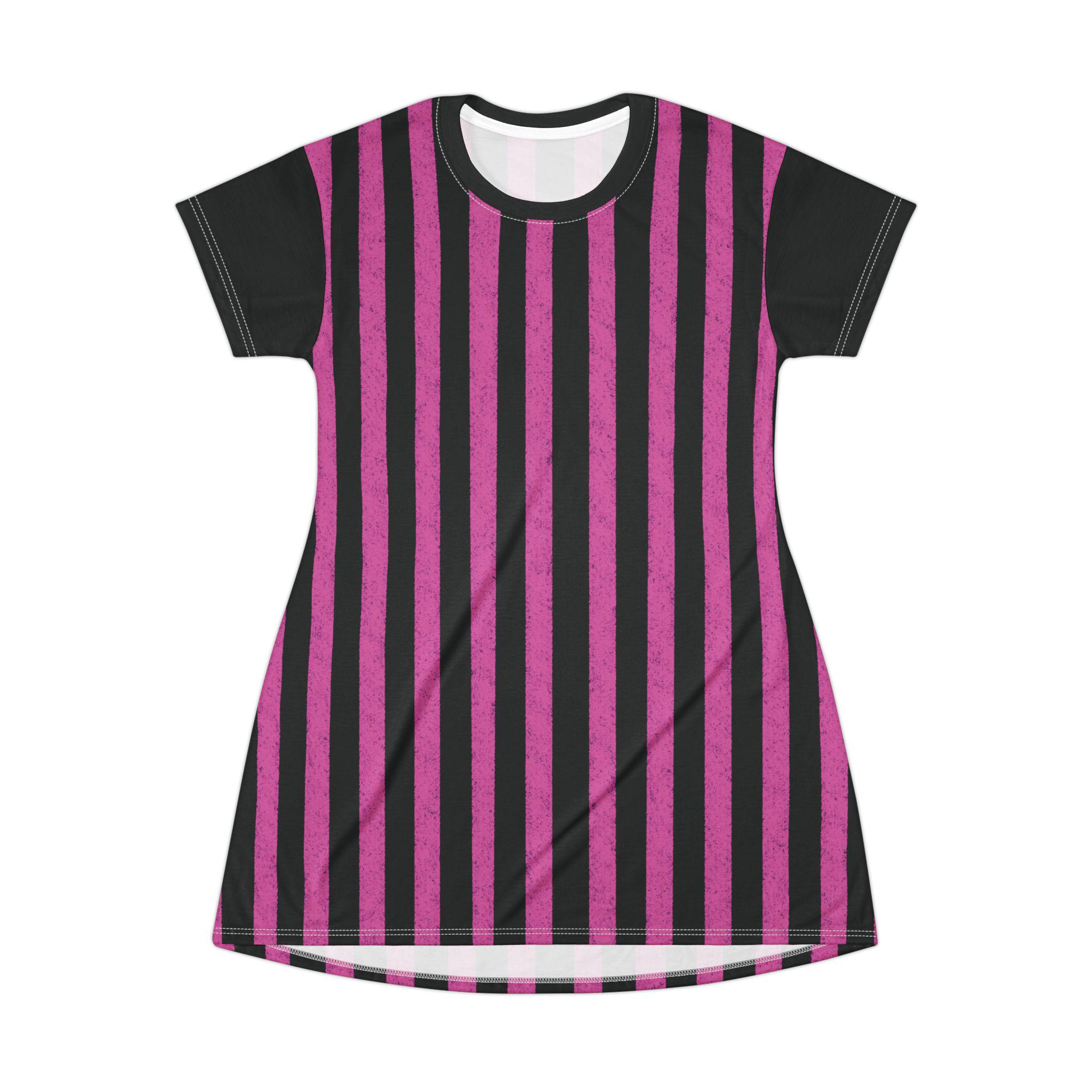 Stylish Black and pink striped t-shirt dress Stylish Black and pink striped t-shirt dress