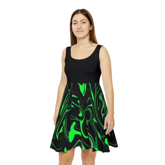 Green marble print womens casual dress