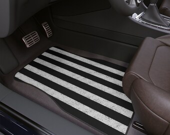 Black and white striped car floor mats 1pc