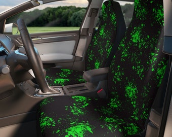 bright neon green paint splatter print auto seat covers