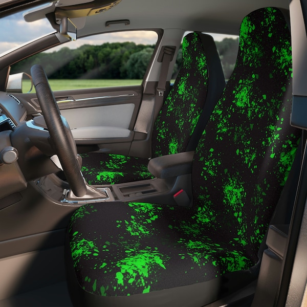 bright neon green paint splatter print auto seat covers