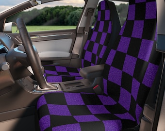 Juego de fundas para asientos de coche a cuadros morado oscuro y negro