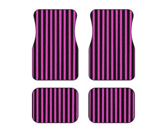 Pink and black striped car mats 4pc