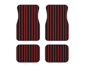 Black and red striped car mat set 4pc