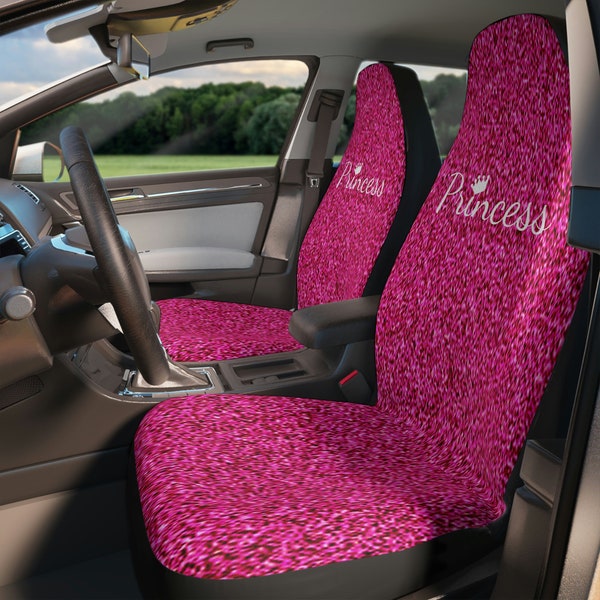 Pink glitter princess front car seat covers