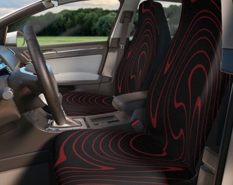 Fundas de asiento personalizadas con diseño de remolinos en negro y rojo
