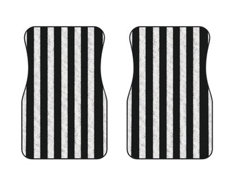 White and black striped car mats (2x Front)