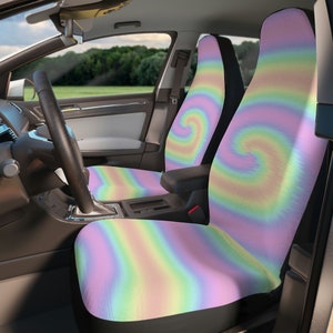 Pastel tie dye swirl front car seat cover set