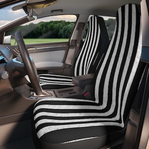 Black and white striped goth car front seat covers