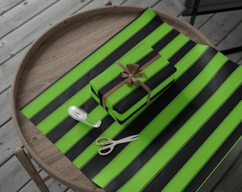 Bright neon green and black striped gift wrap