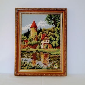 Wiehler Gobelin Burg am See 9,8 « x13,7 » 23 couleurs Needlepoint Needle Tip Handmade Wall Art Broderie d’image Tapisserie