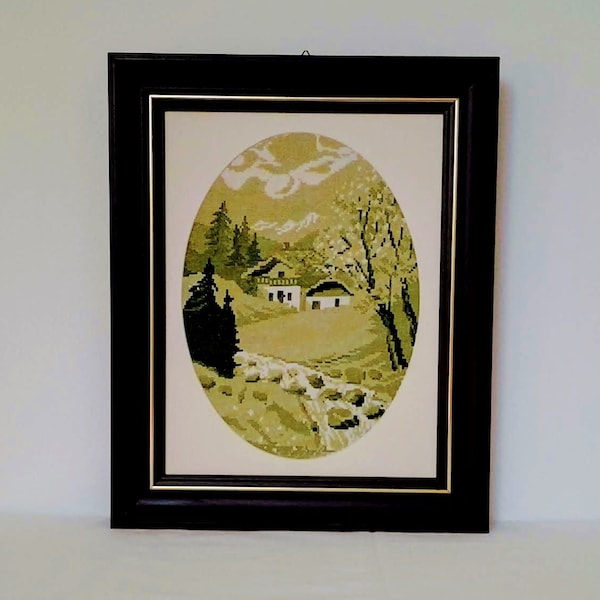 Wiehler Gobelin Spring sur l’Alm 27 x 35 cm / 10.6 » x 13.7 » ovale 7 Couleurs Needle Art Needle Tip Handmade Wall Peke Vintage