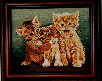 Wiehler Gobelin Cat Trio 12&quot;x10.6&quot; / 31 x 27 cm 17 Colors Needle Tip, Vintage