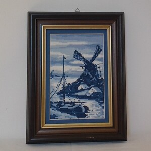 Wiehler Tapisserie Moulin à vent hollandais 7 « x 10 » 7 Couleurs Bleues Pointe d’aiguille vintage Aiguille Art Art Mural Broderie Moulin à vent