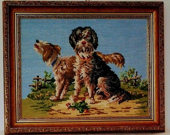 Tapestry - The Two Dogs 31 x 24 cm / 12.2&quot;x9.4&quot; Tapestry Picture Handmade Handmade Cross Stitch Needle Art Needle Tip