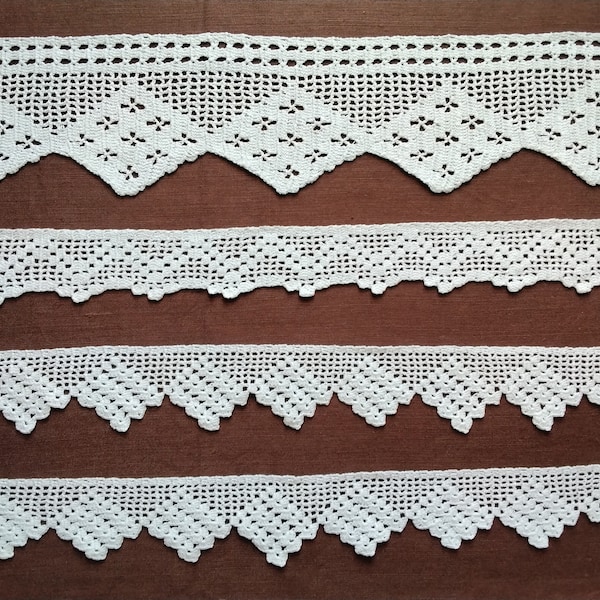 Bordure en dentelle au crochet blanc 4 pièces fait main vintage